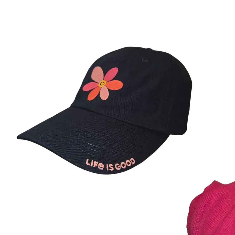 Life Is Good Navy Blue Embroidered Daisy Smiley Hat Youth Size M/L